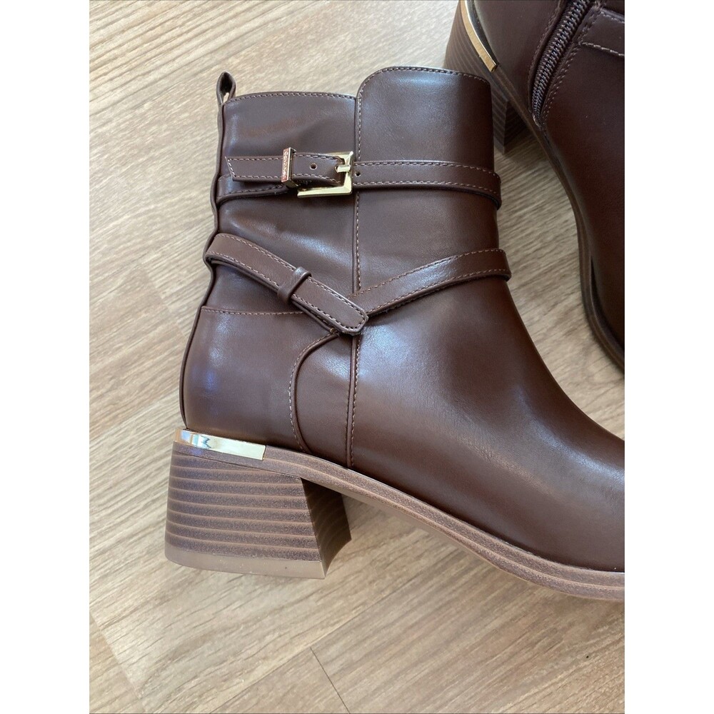 Calvin Klein Jasen Buckle Strap Block Heel Ankle Bootie Brown Size 7M $139 MSRP - Picture 12 of 16